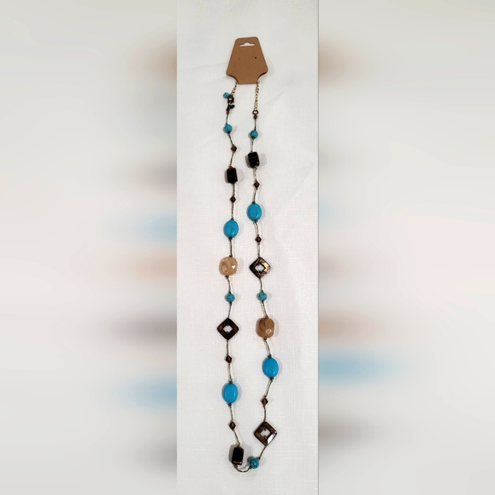 Beautiful beaded necklace / tigers eye / turquoise Boho